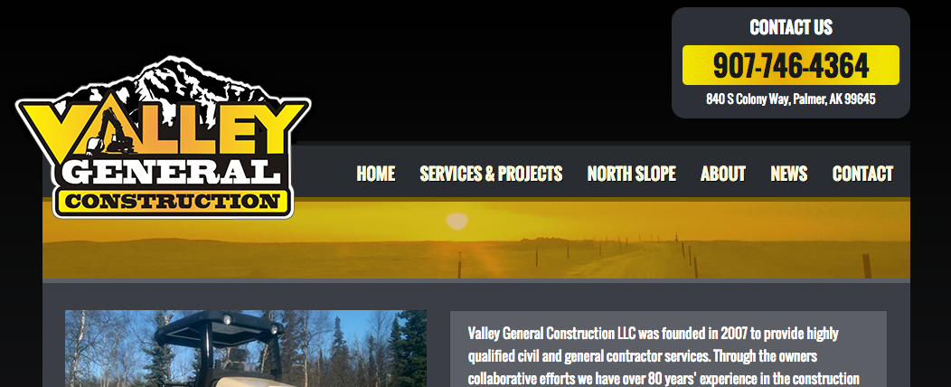 Valley general construction website image