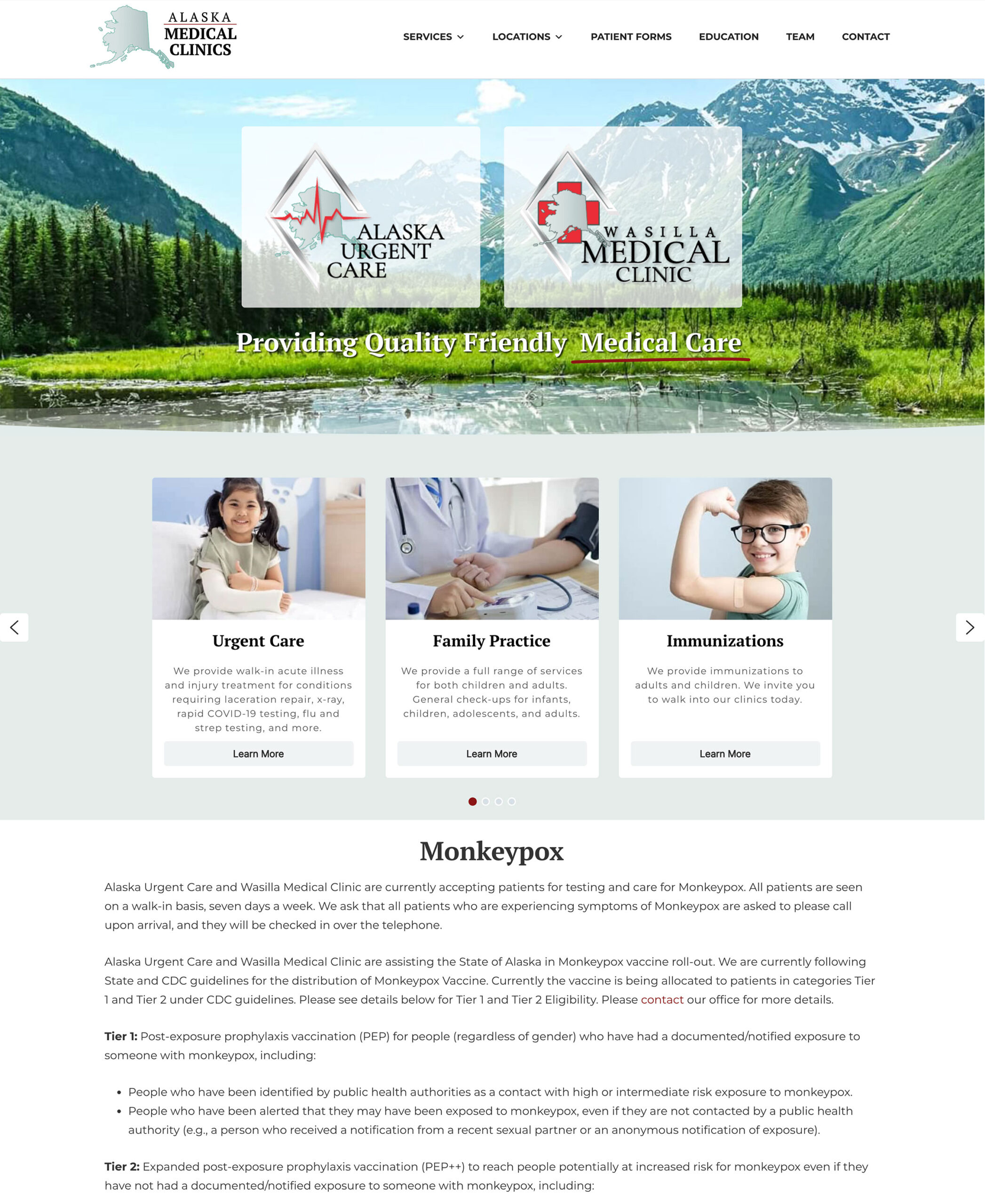 Alaska Medical Clinics Homepage Screenshot