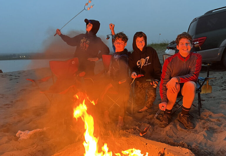 Bonfire with kids and fish