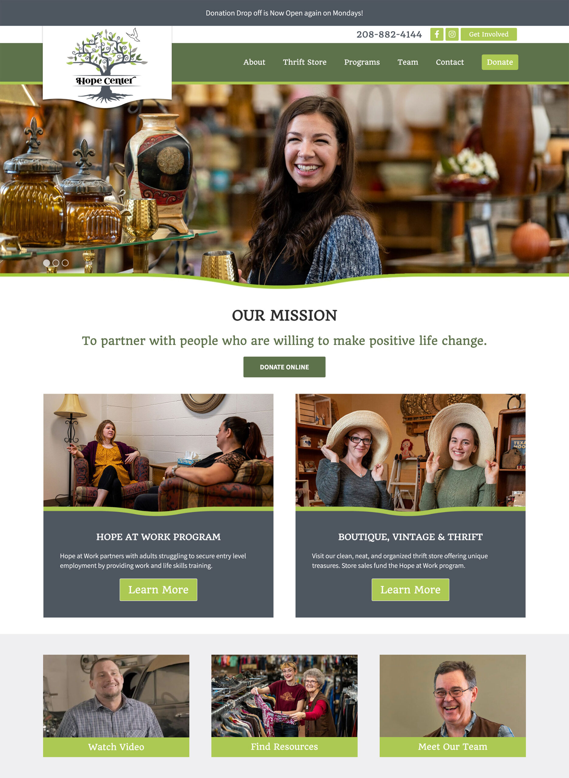 Hope Center Homepage Screenshot