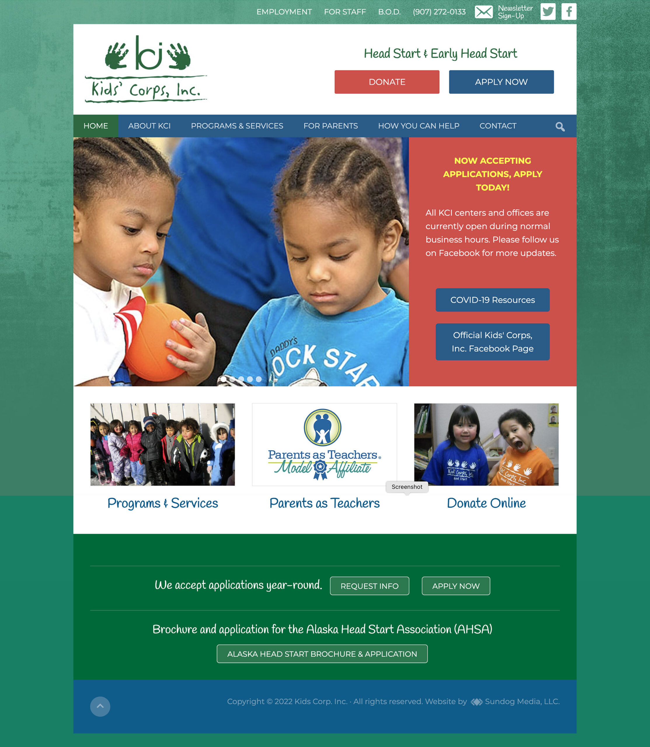 Kids’ Corps Homepage Screenshot