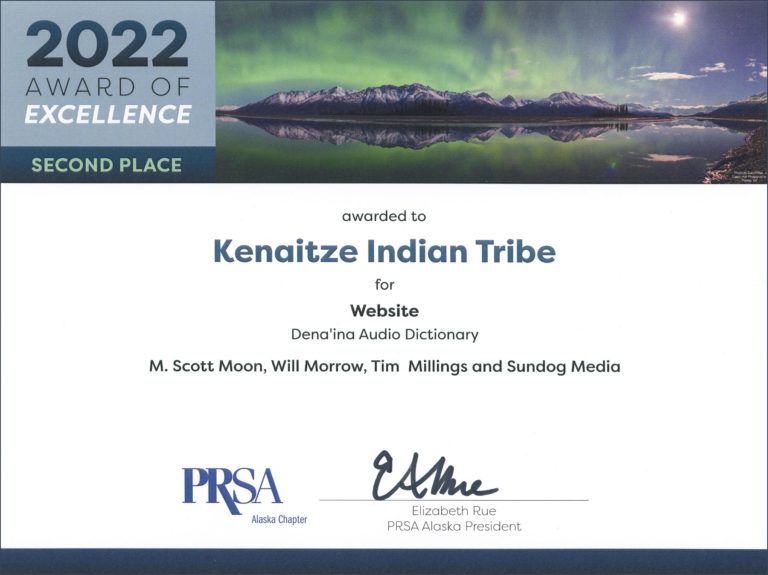 Kenaitze indian tribe award of excellence