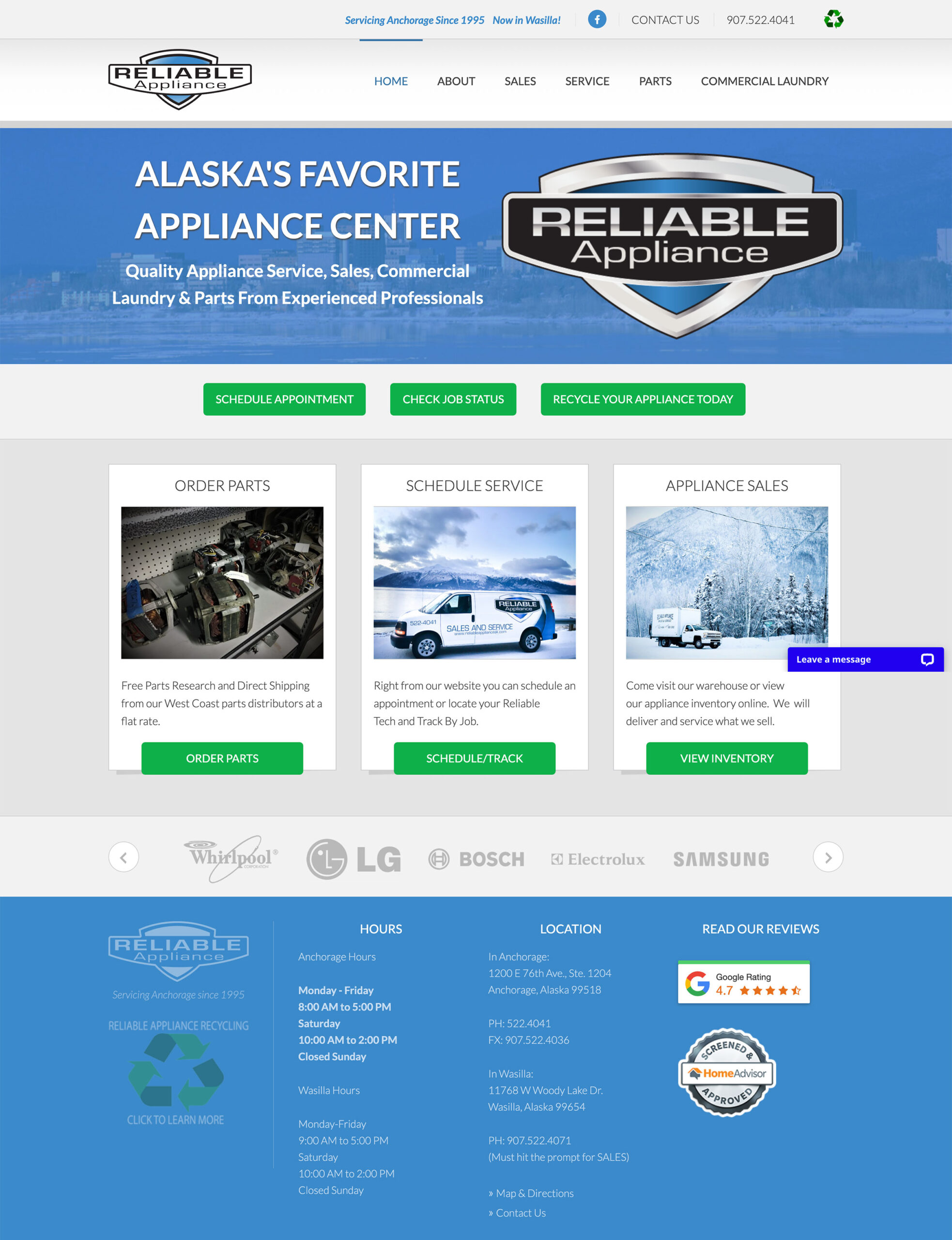 reliableapplianceak Homepage Screenshot
