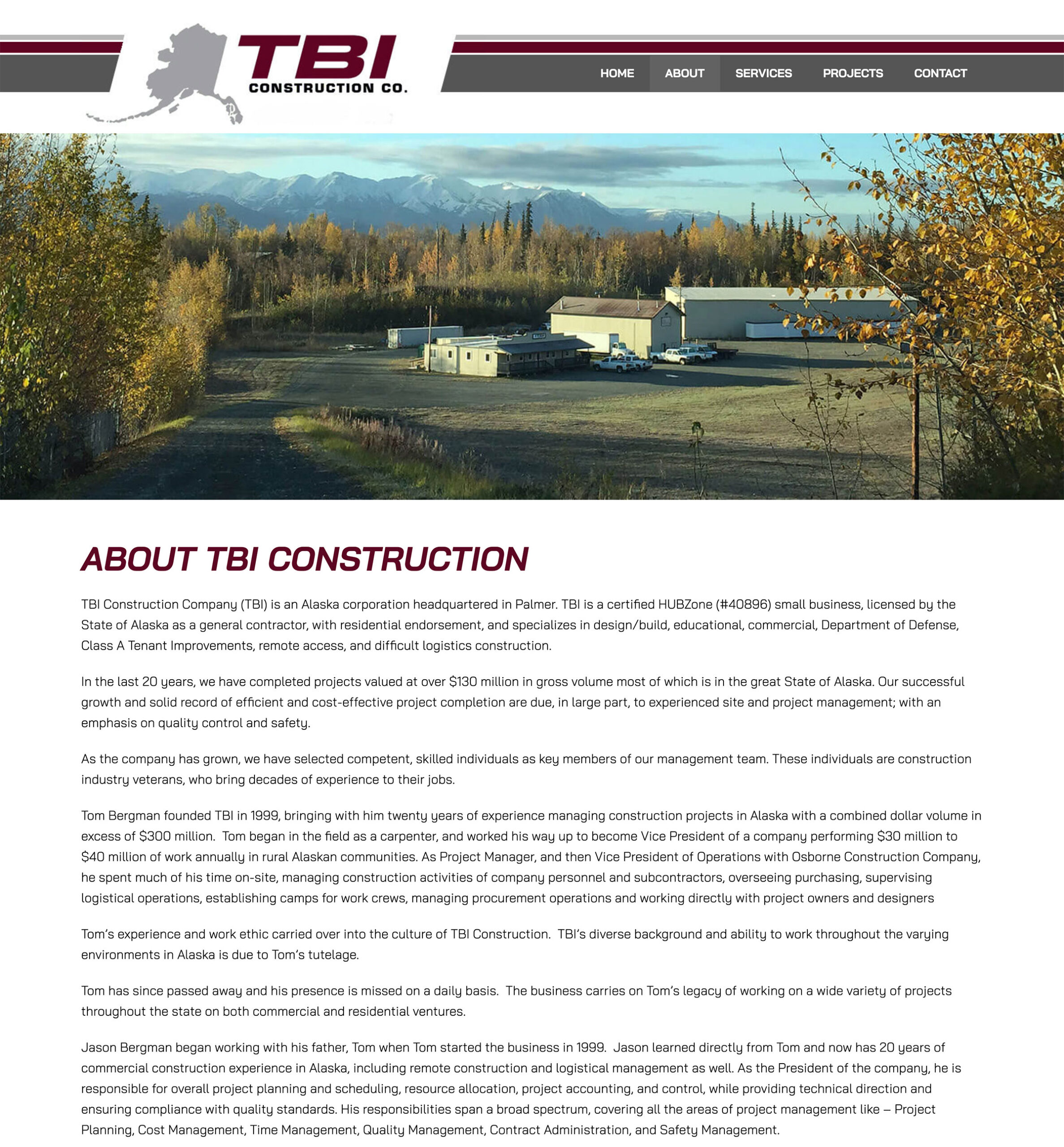 TBI Construction CO. Homepage Screenshot